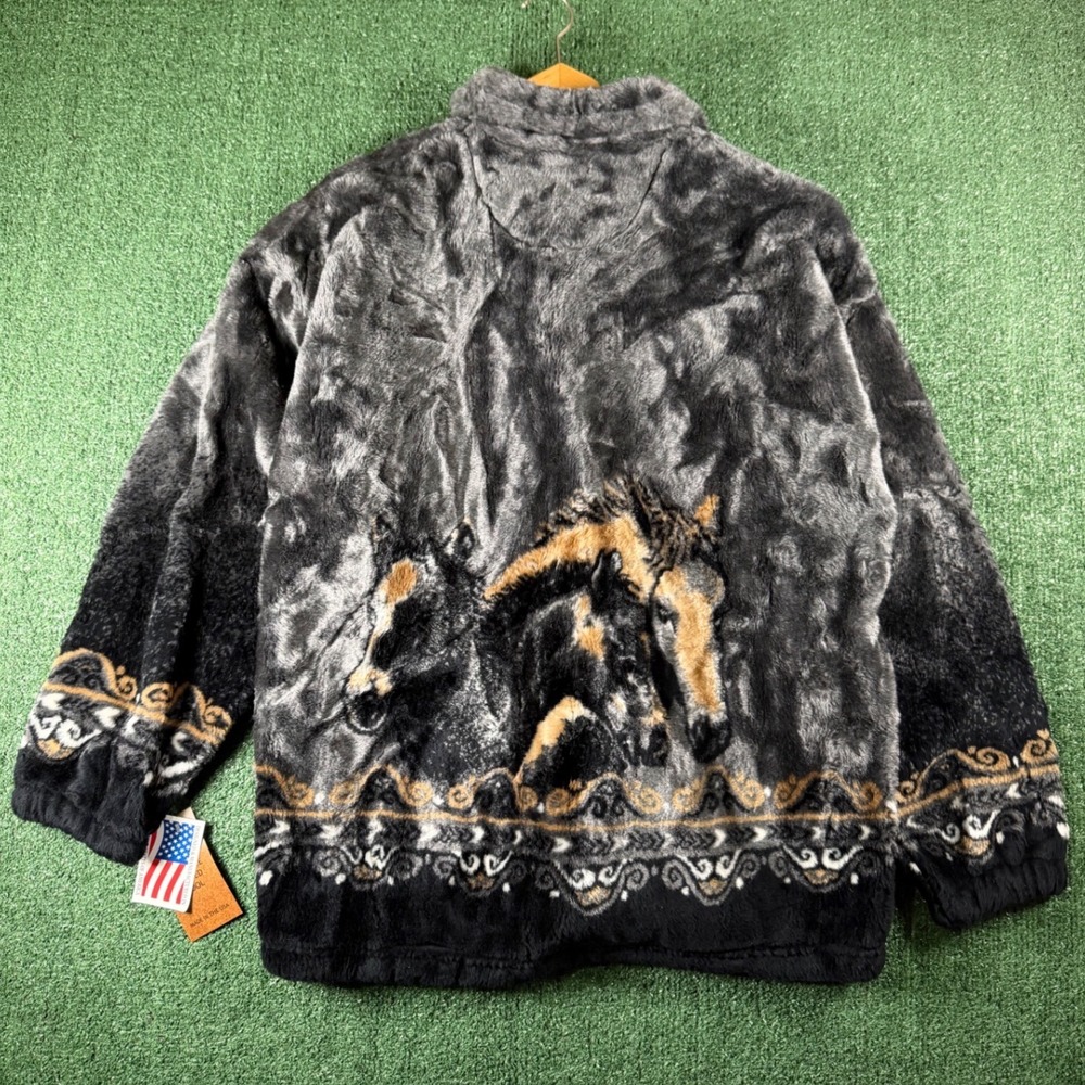 Bear Ridge Outfitters Fleece Jacket Mens XL Gray NEW Horse Graphic Faux Fur Zip - Picture 2 of 8